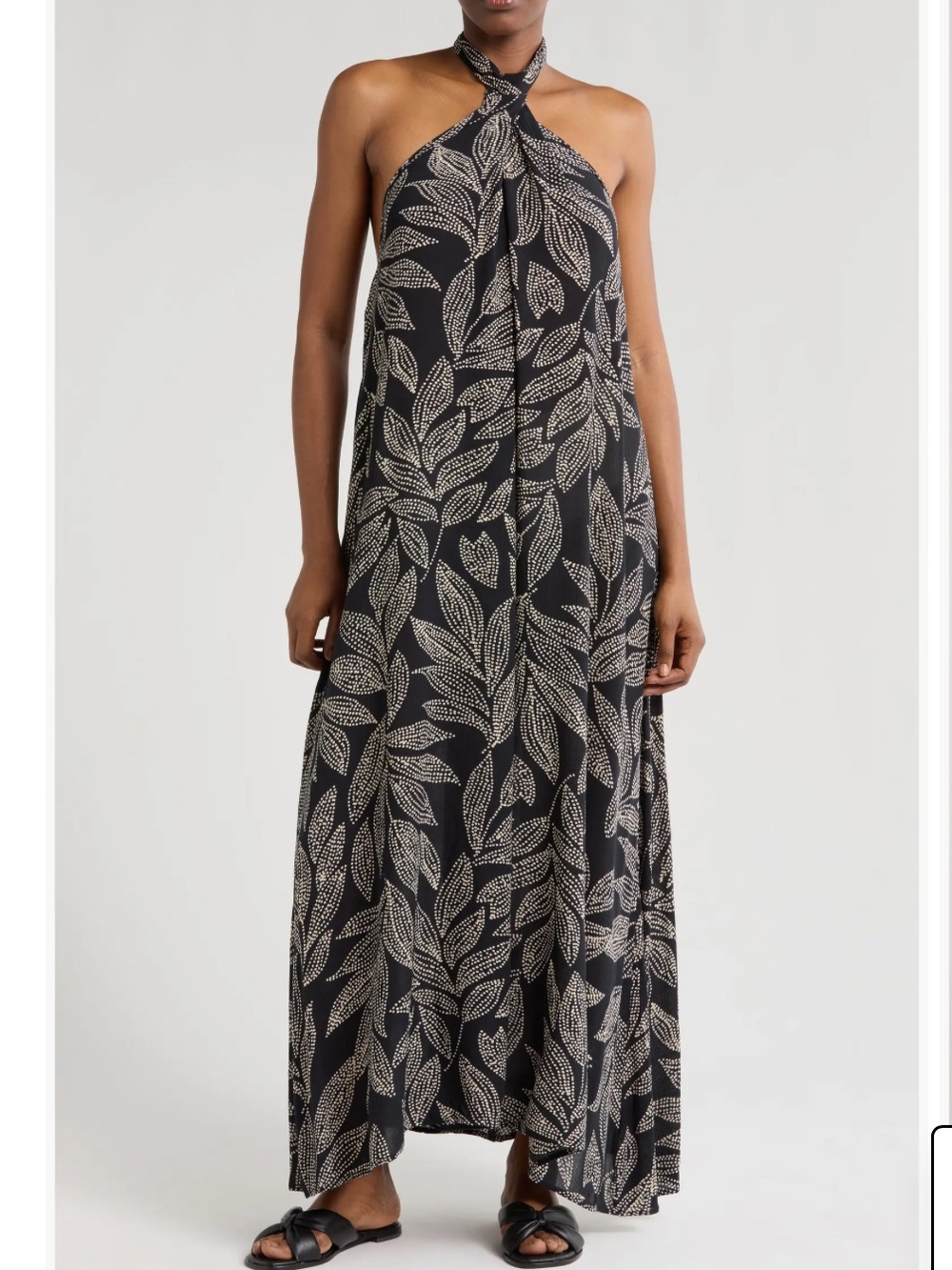 Elan from Nordstrom Black Maxi Dress with Cream Leaf Print